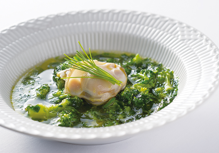 ⑦地蛤とブロッコリー、あおさ海苔のスープ仕立て